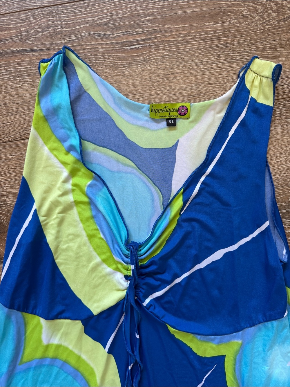 Blue & Lime Floral Maxi Dress - Sleeveless V-Neck - Picture 3 of 6
